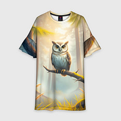 Платье клеш для девочки Сова в мрачном лесу, цвет: 3D-принт