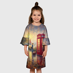 Платье клеш для девочки Женщина у телефонной будки на набережной, цвет: 3D-принт — фото 2
