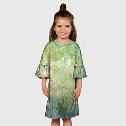 Платье клеш для девочки Абстракция - faded spots on a green background, цвет: 3D-принт — фото 2