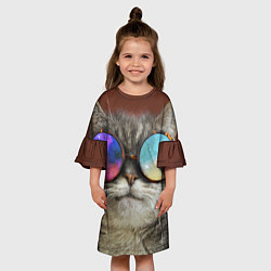 Платье клеш для девочки A Cat with multicolored glasses, цвет: 3D-принт — фото 2
