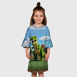 Платье клеш для девочки Тираннозавр рекс - Майнкрафт, цвет: 3D-принт — фото 2