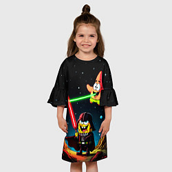 Платье клеш для девочки Спанч Боб и Патрик в космосе, цвет: 3D-принт — фото 2