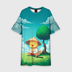 Платье клеш для девочки Уточка в кимоно под миниатюрным деревом, цвет: 3D-принт