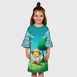 Платье клеш для девочки Уточка в кимоно под миниатюрным деревом, цвет: 3D-принт — фото 2