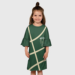 Платье клеш для девочки Милуоки Бакс - баскетбольные линии, цвет: 3D-принт — фото 2