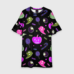 Платье клеш для девочки Halloween pink black pumpkin, цвет: 3D-принт