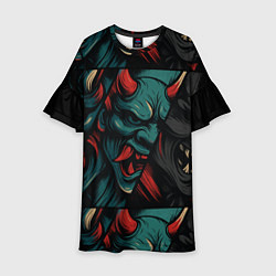 Платье клеш для девочки Демоны Они - нейроарт, цвет: 3D-принт