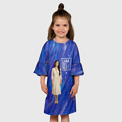 Платье клеш для девочки Lana Del Rey в белом классическом платье на синем, цвет: 3D-принт — фото 2