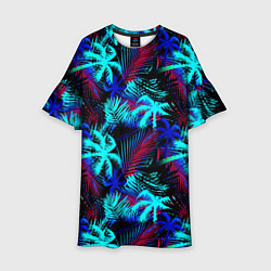 Платье клеш для девочки Palm blue light blue, цвет: 3D-принт