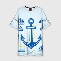 Платье клеш для девочки Якорь и корабли, цвет: 3D-принт