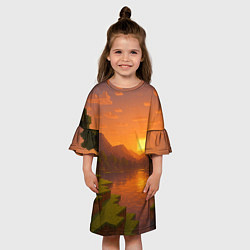 Платье клеш для девочки Закат - Minecraft, цвет: 3D-принт — фото 2