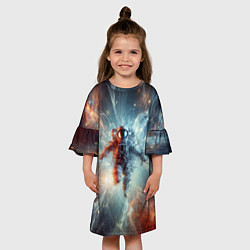 Платье клеш для девочки Космонавт в космической туманности, цвет: 3D-принт — фото 2