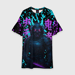 Платье клеш для девочки Неоновый киберсамурай, цвет: 3D-принт