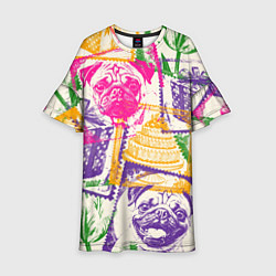 Платье клеш для девочки Мопс и праздник, цвет: 3D-принт