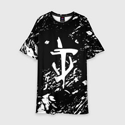 Платье клеш для девочки Doom белые краски штрихи, цвет: 3D-принт