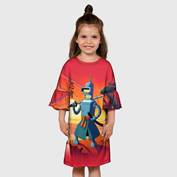 Платье клеш для девочки Бендер ниндзя в Японском пейзаже, цвет: 3D-принт — фото 2