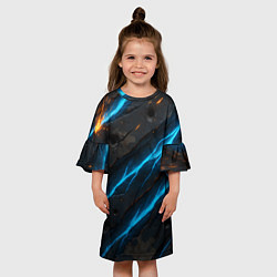 Платье клеш для девочки Камуфляж с неоновыми синими вставками, цвет: 3D-принт — фото 2