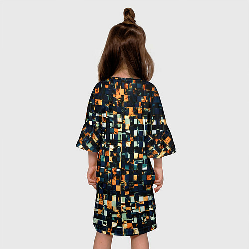 Детское платье Тёмный синий с оранжевым кубики абстракция / 3D-принт – фото 4
