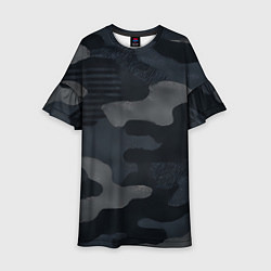 Детское платье Текстура - камуфляжная синяя ткань