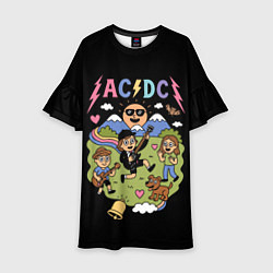 Платье клеш для девочки ACDC, мультяшный стиль, цвет: 3D-принт