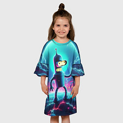Платье клеш для девочки Робот-сгибальщик Бендер пропускает через себя молн, цвет: 3D-принт — фото 2