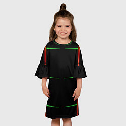 Платье клеш для девочки Color black green orange stripes, цвет: 3D-принт — фото 2