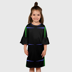 Платье клеш для девочки Color black green purple stripes, цвет: 3D-принт — фото 2