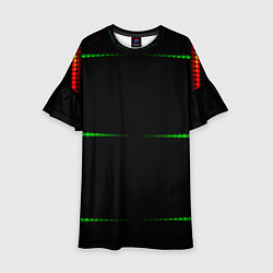 Платье клеш для девочки Color black green orange stripes, цвет: 3D-принт
