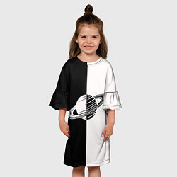Платье клеш для девочки Сатурн черно-белый, цвет: 3D-принт — фото 2