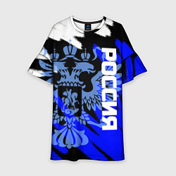 Платье клеш для девочки Россия чёрно-синий штрихи, цвет: 3D-принт