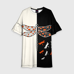 Детское платье Стрекозы на черно-белом