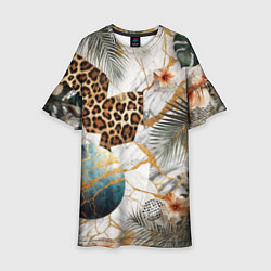 Платье клеш для девочки Мрамор с цветами и леопардовый узор, цвет: 3D-принт