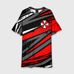 Платье клеш для девочки Umbrella - red lines, цвет: 3D-принт