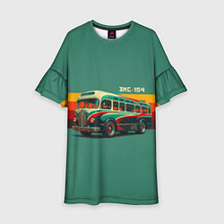 Платье клеш для девочки Ретро автобус ЗИС-154 поп-арт, цвет: 3D-принт