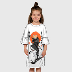 Платье клеш для девочки Кот на акуле, цвет: 3D-принт — фото 2