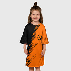 Платье клеш для девочки Half Life - black and orange, цвет: 3D-принт — фото 2