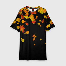 Платье клеш для девочки Осенние листья на черном, цвет: 3D-принт