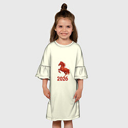 Платье клеш для девочки Символ 2026 года красная огненная лошадь, цвет: 3D-принт — фото 2