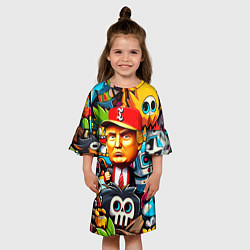 Платье клеш для девочки Дональд Трамп в компании мультяшных персонажей, цвет: 3D-принт — фото 2