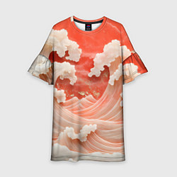 Платье клеш для девочки Японские красные волны, цвет: 3D-принт