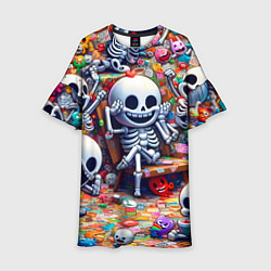 Платье клеш для девочки Смеющиеся прикольные скелетики - нейроарт, цвет: 3D-принт