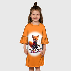 Платье клеш для девочки Cyber fox cub is a cool skateboarder - ai art, цвет: 3D-принт — фото 2