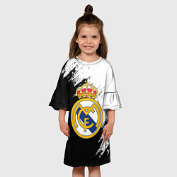 Платье клеш для девочки Real Madrid текстура штрихи, цвет: 3D-принт — фото 2