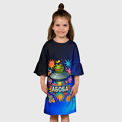 Платье клеш для девочки Космическая лягушка Абоба, цвет: 3D-принт — фото 2