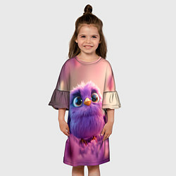 Платье клеш для девочки Фиолетовая птичка, цвет: 3D-принт — фото 2