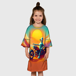 Платье клеш для девочки Робот Бендер на мотоцикле в пустыне, цвет: 3D-принт — фото 2