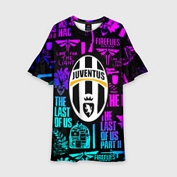 Платье клеш для девочки Одни из нас x ювентус неон паттерн, цвет: 3D-принт