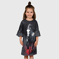 Платье клеш для девочки Белая лошадь на фоне мазков краски, цвет: 3D-принт — фото 2