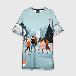 Платье клеш для девочки Рождественский каток, цвет: 3D-принт