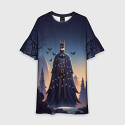 Платье клеш для девочки Новогодний Бэтмен, цвет: 3D-принт